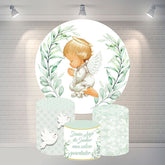Runden Niedlich Baby Und Blätter Baby Dusche Hintergrund Für Party